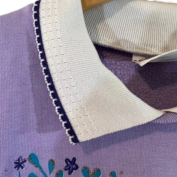 Haband Hummingbird Floral Glitter Sweater Light Purple Collared Pink Blue Knit - Picture 7 of 12